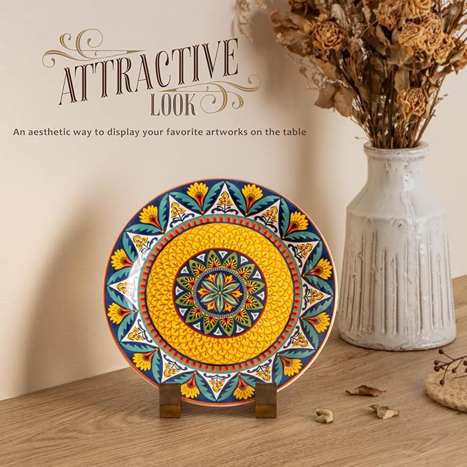 Plate Display Stand, 3 Pack 4 Inch Plate Holder for Displaying, Decorative Picture Frame Dish Photo Plaque Platter Wood Stand