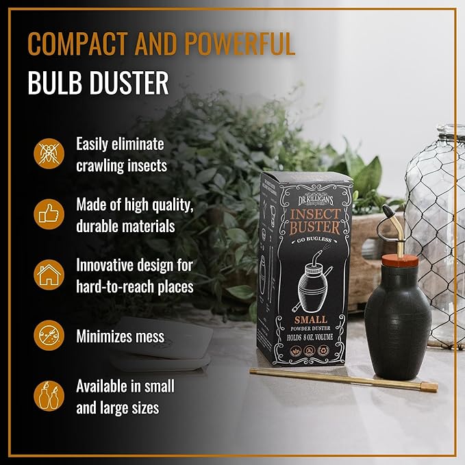 Dr. Killigan's The Insect Buster - Bulb Duster for Diatomaceous Earth and Other Powders - Effective Dust Application Tool - Small (8 ounces)