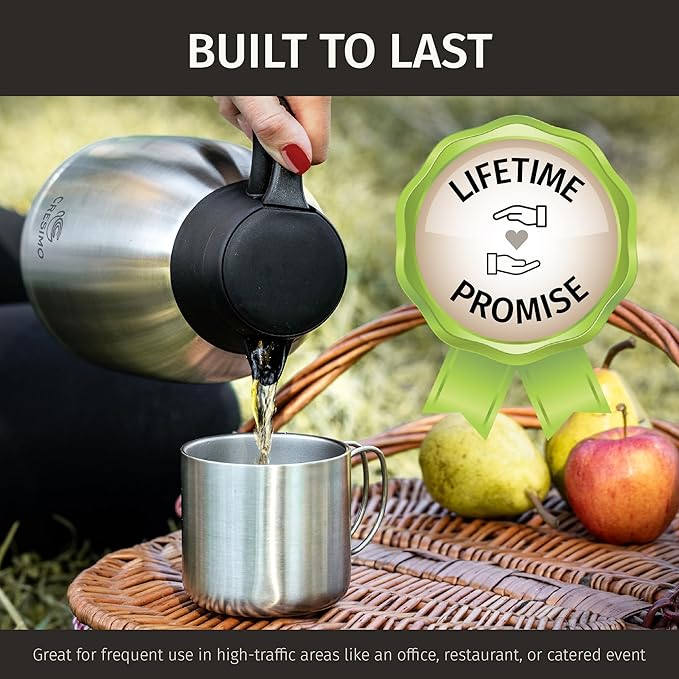 Cresimo Thermal Coffee Carafe 68oz / 2L - 12 Hours Hot Beverage Dispenser, Insulated Stainless Steel Carafe for Liquids, Coffee Carafes For Keeping Hot Water Dispenser for Parties - Large Tea Flask
