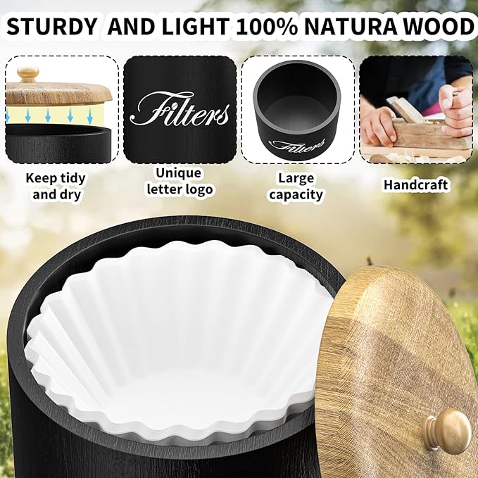 Wooden Coffee Filter Holder, Basket Storage Container for Counter, Black Small Bar Accessories for Coffee Bar Station(Black Wooden)