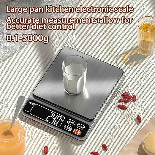 Food Scale,5kg/11lb Digital Kitchen Baking Scale Grams and Ounces for Cooking Coffee Meal prep Packages Weight Loss,0.1g high Precision,7Units with Timer, Easy Clean Stainless Steel