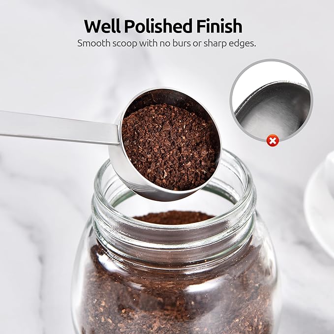 U-Taste Coffee Scoop 1&2 Tablespoon: 18/8 Stainless Steel Measuring Scooper for Ground Coffee, Bean, Powder, Espresso, 6.9in Long Handle Metal Meaure Spoon for Canister, Jar(1&2Tbsp/15&30ml, Silver)