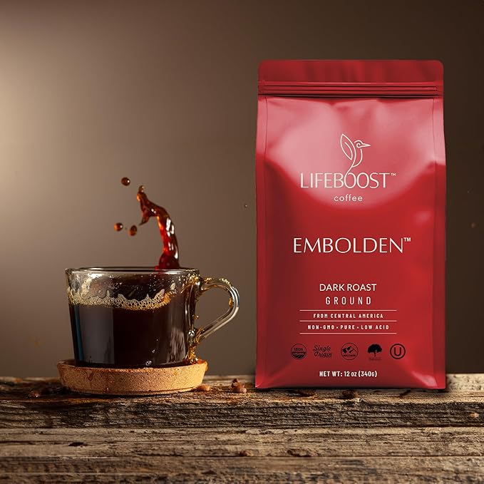 Lifeboost Dark Roast Ground Coffee - Non-GMO Low Acid Single Origin USDA Organic Dark Roast Coffee - Third Party Tested For Mycotoxins & Pesticides - 12 Ounces