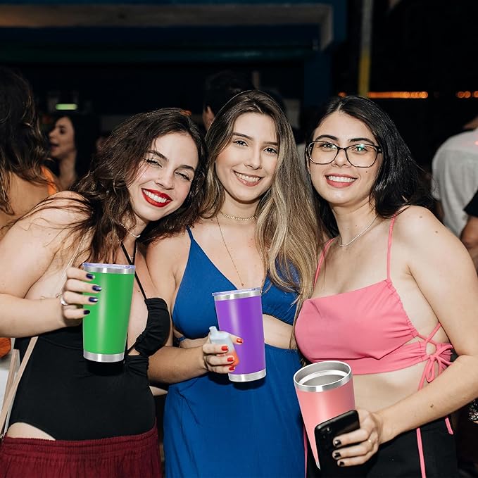 20 oz Tumbler Coffee Travel Tumblers Bulk with Lid Stainless Steel Double Wall Vacuum Insulated Mug Powder Coated Cups fit Car Cupholder for Hot and Cold - Pink, 4Pack