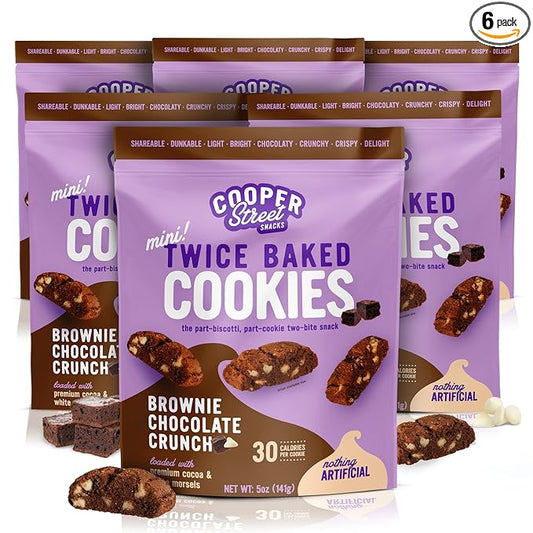 COOPER STREET Twice Baked Brownie Chocolate Biscotti Cookies - Crispy Mini Biscotti Cookies Ideal with Coffee - Traditional Low Calorie Italian Snacks - Kosher, Dairy, Peanut & Soy Free (6 Pack)