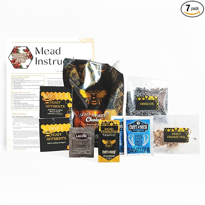 Craft A Brew - Mead Maker’s Choice - Hawaiian Hibiscus Mead Recipe Kit - Ingredients & Instructions for Mead Fermentation & Backsweetening – With Hawaiian Wildflower Honey - Makes 1 Gallon Still Mead