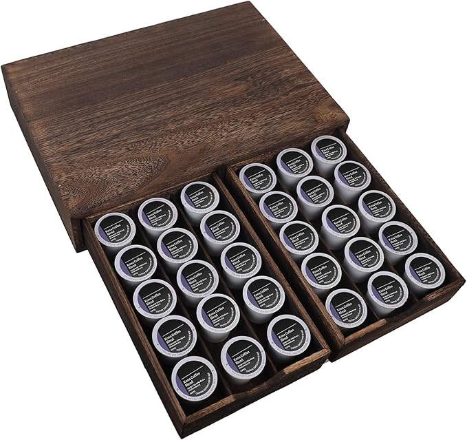 HTB K Cup Holder Compatible with K Cups,Coffee Pod Holder Holds Up 30 Cups,K Cup Organizer Storage Drawer (Wood-b)