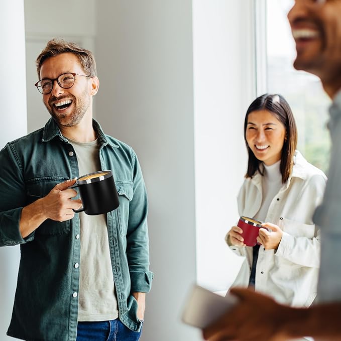 VEGOND 14 oz Insulated Coffee Mug Bulk with Handle, Stainless Steel Travel Coffee Mug with Lid, Double Wall Vacuum Metal Coffee Cup, Coffee Tumbler Powder Coated, Black 8 Pack