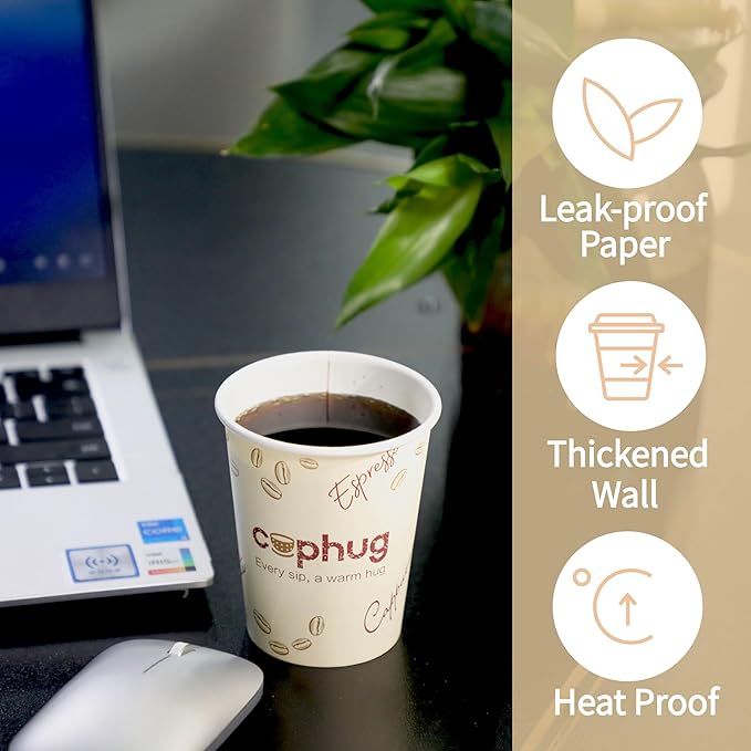 Cuphug 300 Pack 8 oz Coffee Cups with Lids, To Go Paper Cups with Sleeves and Stirring Sticks, Insulated Disposable Coffee Cups for Hot/Cold Drinks
