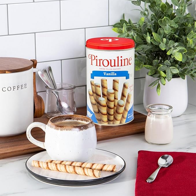 Pirouline – Vanilla Rolled Wafers – Rolled Wafer Sticks, Crème Filled Wafers, Rolled Cookies for Coffee, Tea, Ice Cream, Snacks, Parties, Gifts, and More – 14.1oz Tin 6 Pack