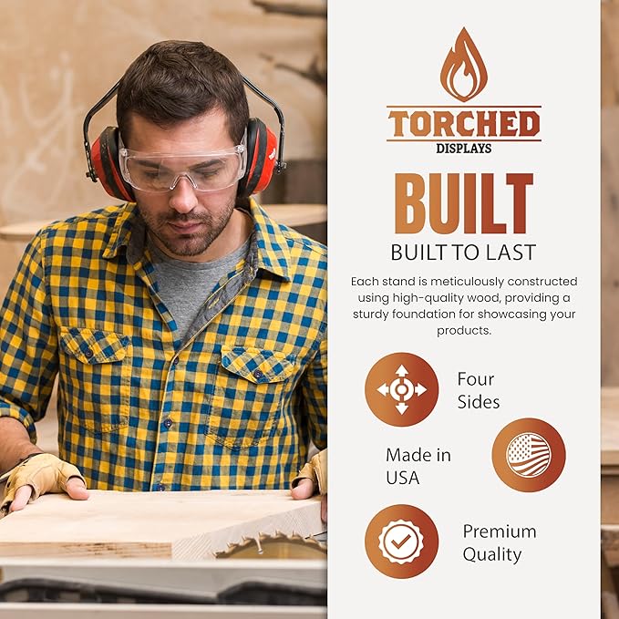 Rotating Greeting Card Display Stand, 1 Tier Wooden Organizer, 4-Sided Display Rack 360 Degree Spinning Multi-Pocket Display for Coasters, Stickers, Retail, Showcase, Tradeshow, 12.5”H (Natural)