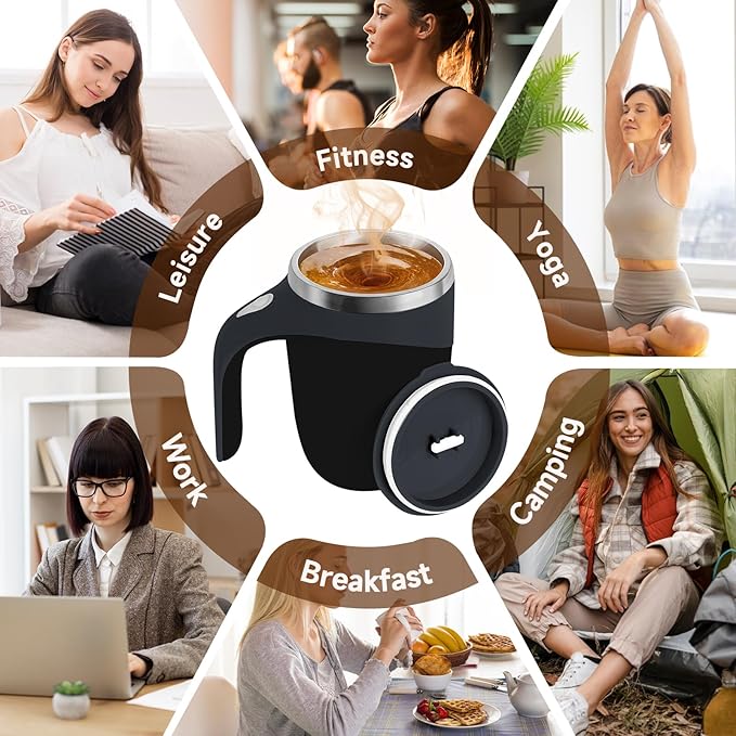 Automatic Magnetic Stirring Coffee Mug, Magnetic Stirring Cup Rotating Home Office Travel Mixing Cups,Stainless Steel Self Mixing Mug for Coffee/Milk/Tea/Hot Chocolat (Yellow-Battery)