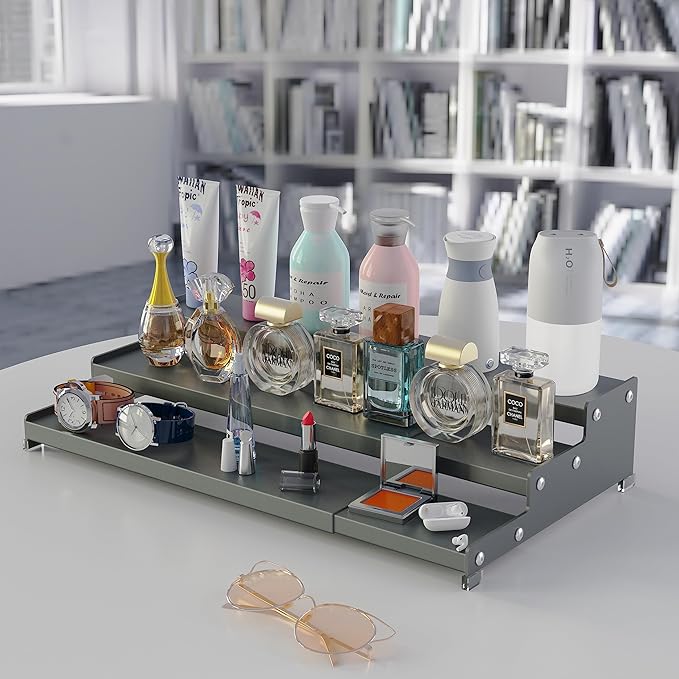 Spice Rack Organizer for Cabinet, 3 Tier Expandable Spices Storage, Great for Kitchen Cabinets, Cupboard,Pantry and Countertop More(Gun-Gray, 2 PACKS/GUN-GRAY)