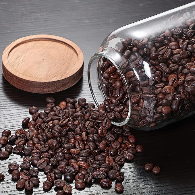 MOLFUJ 2000ML 66FL Oz Glass Storage Container with Wood Lid Large Decorative Organizer Bottle Canister Pantry Jar with Air Tight Wooden Lid for Food Coffee Candy Cereal Rice Flour Pop Spaghetti