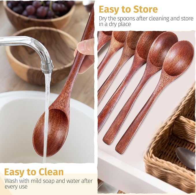 6 Pcs Small Wooden Spoons, 6.3 Inch Honey Spoon, Small Wooden Utensils for Eating Serving Table Spoon Wood Utensil Set for Home Kitchen Cooking, Stirring, Soup, Coffee, Tea, Dessert, Cereal