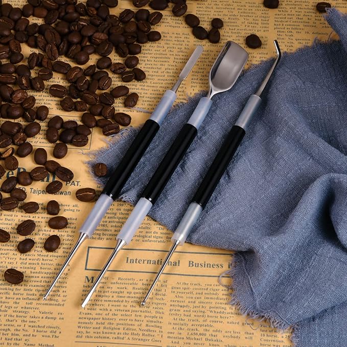 Latte Art Set (3 Tools) for Latte Art, Cappuccino and Espresso, SANTOW Espresso Latte Art Tools, Spoon & Lance, Spatula & Spike and Knob & Hook Decorating Pen Set 3 Pieces