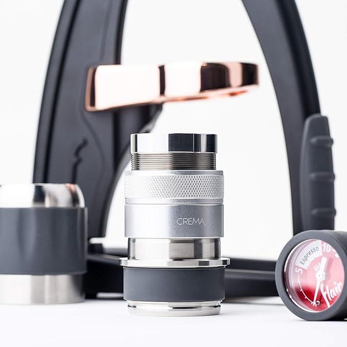 CREMA Coffee Products 46mm Hand Tamper & Coffee Distributor V2 | Compatible with Flair Pro and Pro 2 Portafilter | Double-Sided, Adjustable Depth Tool|Made with Durable 304 Stainless Steel| Silver