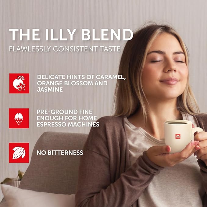 Illy Ground Espresso Coffee, Decaffeinated - Medium Roast - Mild & Balanced - 100% Arabica - Pressurized Packaging Sealed for Freshness - 8.8oz (Pack of 6)