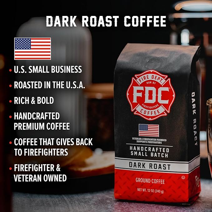 Fire Department Coffee - Gives Back to Firefighters - Bold & Smooth Dark Roast Ground Coffee - Roasted in the USA - Veteran Owned - 12 oz