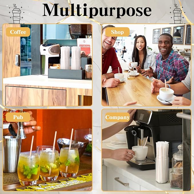 Amyhill 1000 Pcs Individually Wrapped Wooden Coffee Stirrers, Disposable Coffee Stir Sticks Round End Sticks Bulk Wood Stirrers for Cocktail Hot Drinks Restaurant Bar Home Office (5.5 Inch)