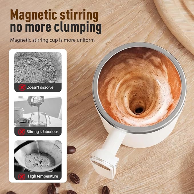 KAMOJI Magnetic Automatic Self-Stirring Coffee Mug, 2026 New Automatic Magnetic Stirring Coffee Mug for Office School, Upgrade Stainless Steel Travel Cup Magnetic Stirring Cup (White)