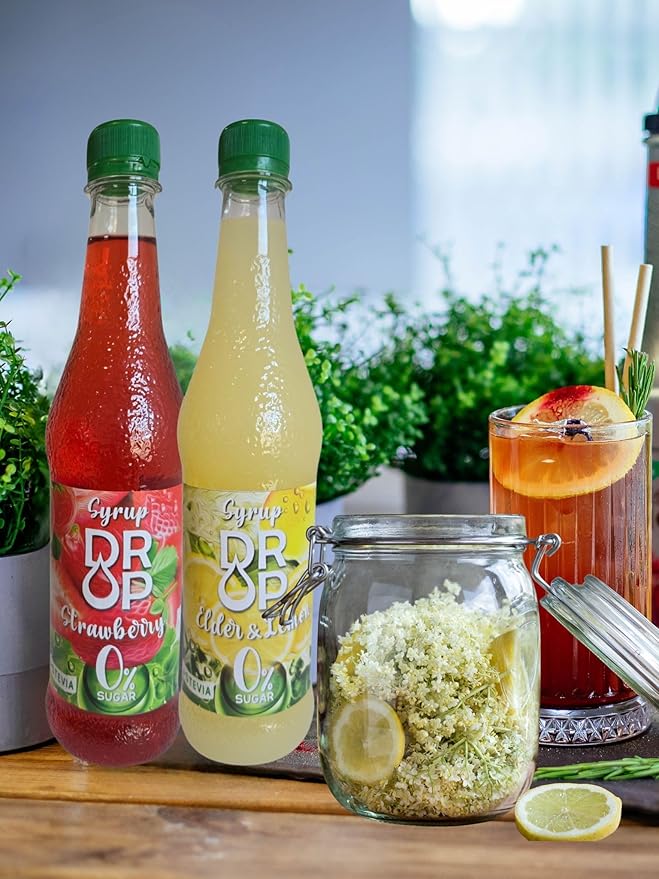 DROP Syrup Variety Pack Natural Sugar-Free 16.9fl oz,Premium Flavoring,30% Concentrate Stevia for Drinks,Sodas,Desserts and more. 500ml (Pack of 4)