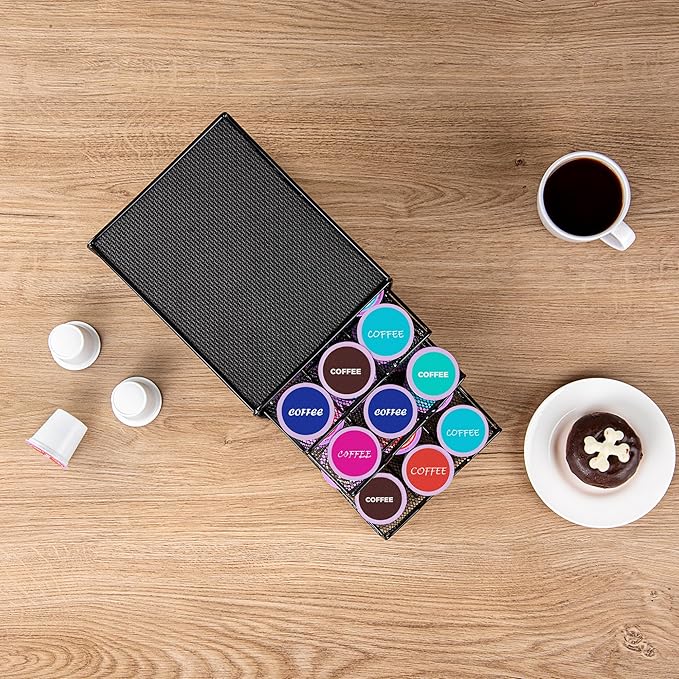 Restaurantware Restpresso 8.5 x 8.5x 7 Inch Multi-Tier Coffee Capsule Drawer 1 Heavy-Duty Pod Drawer - Holds 36 K-Cups Grip Top Iron Espresso Pod Organizer Mesh Tray Pods Not Included