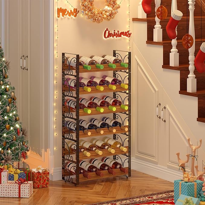 X-cosrack Wine Racks Free Standing Floor, 6-Tier 24 Bottles Wine Rack for Cabinet, Wood & Metal Wine Stackable Rack, Wine Bottle Holder for Wine Cellar, Wine Storage for Home Bar & Kitchen