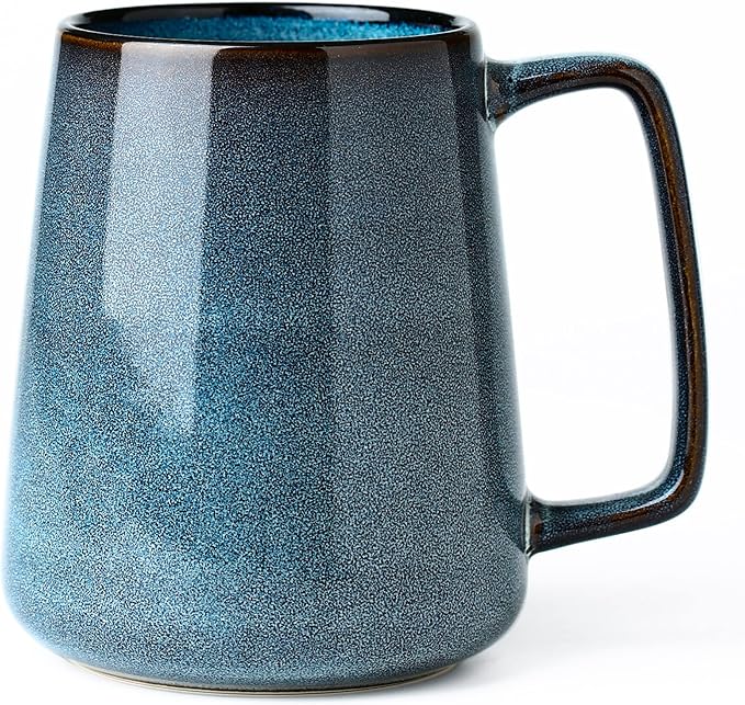 24 oz Large Ceramic Coffee mugs, Extra Large Tea and Coffee Cups, Large Handle Design, Big Coffee Mug for Office and Home, Microwave and Diahwasher Safe. (24 oz blue)