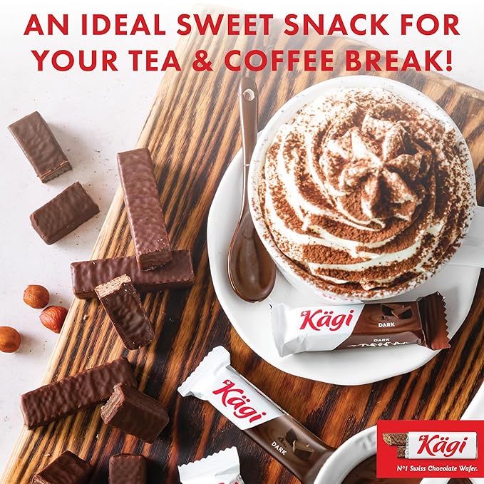 Swiss Dark Chocolate Covered Mini Wafers by Kägi, Crispy Coated Sweet Snacks, Premium Individually Wrapped, 3 Pack, 125g