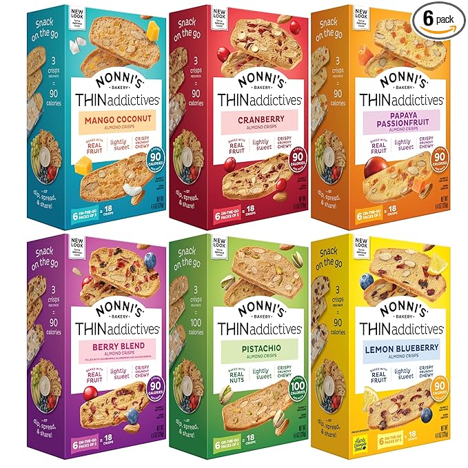 THINaddictives Variety 6 Pack - 6 Flavors w/ 18 Cookies Per Box - Sweet & Crunchy Almond Cookie Thins - Biscotti Italian Cookies - Biscotti Individually Wrapped Cookies - Kosher Coffee Cookie - 4.4 oz