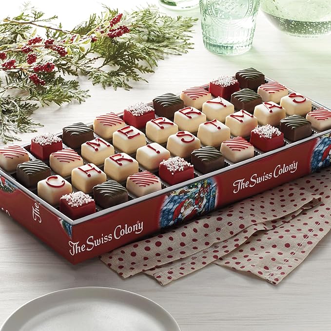 The Swiss Colony 27 Favorites and 36 'Merry Christmas' Petits Fours Christmas Gift Bundle - Assorted Cheeses, Candies, Chocolates, Summer Sausage Meats, and Gourmet Mini Layer Cakes
