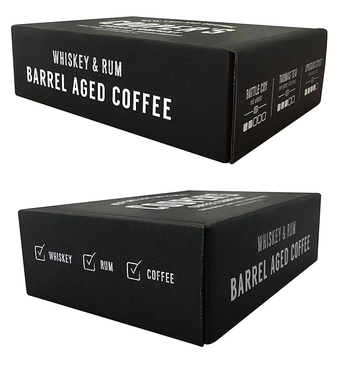Bourbon Barrel Aged Coffee Whole Bean Set, 3 Bags - Single Origin Sumatra Whiskey, Ethiopian Rye, Rwanda Rum Roasted Coffee Beans, 12oz