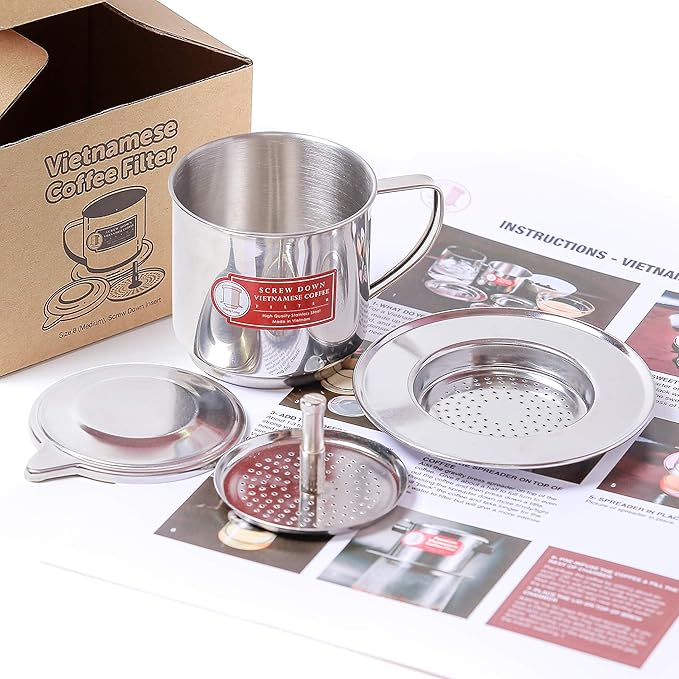 Vietnamese Coffee Filter Maker Press. Screw Down Phin Made in Vietnam. Authentic (2, Medium (8 oz)).