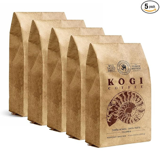 The Younger Brothers Trading Co. Kogi Coffee | Indigenous Wild Grown Whole Bean | Ethically Sourced Single Origin Colombian Coffee | Kogi Medium Roast (35.2 Ounce (Pack of 5)
