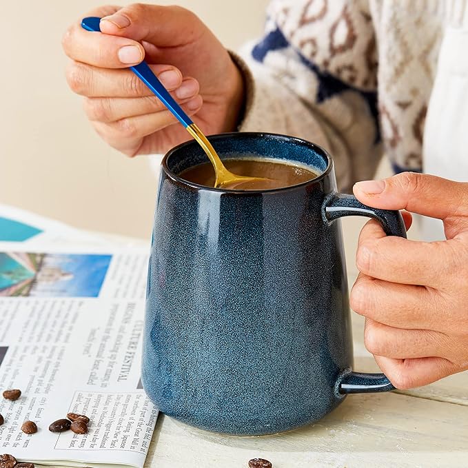 24 oz Large Ceramic Coffee mugs, Extra Large Tea and Coffee Cups, Large Handle Design, Big Coffee Mug for Office and Home, Microwave and Diahwasher Safe. (24 oz blue)