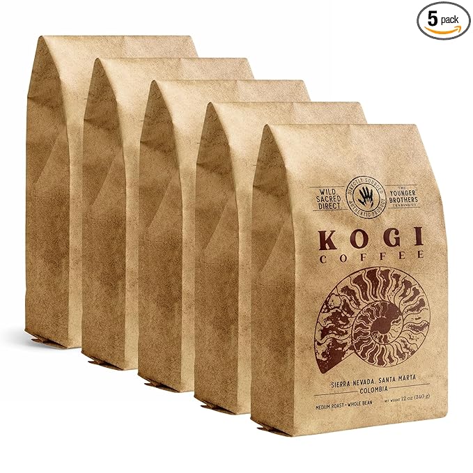 The Younger Brothers Trading Co. Kogi Coffee | Indigenous Wild Grown Whole Bean | Ethically Sourced Single Origin Colombian Coffee | Kogi Medium Roast, 12 Ounce (Pack of 5)