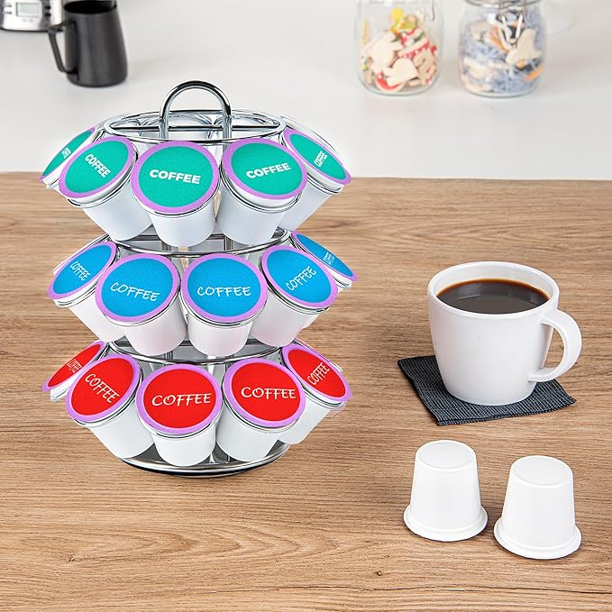 Restaurantware Restpresso 6.7 x 8.7 Inch Coffee Capsule Holder 1 Durable Pod Carousel - Holds 27 K-Cups 360-Degree Rotatable Iron Espresso Pod Organizer Mesh Tray Pods Not Included
