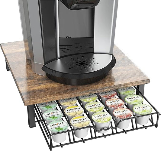 DecoBrothers K-Cup Holder Drawer for 30 Coffee Pods Storage, Rustic Brown