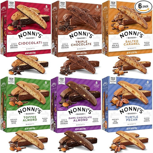 Nonni's Italian Biscotti Variety Pack - 6 Assorted Flavors - Holiday Snack for Christmas Cookies - Cookie Variety Pack - Italian Cookie Assortment - Biscotti Individually Wrapped Cookies - Kosher