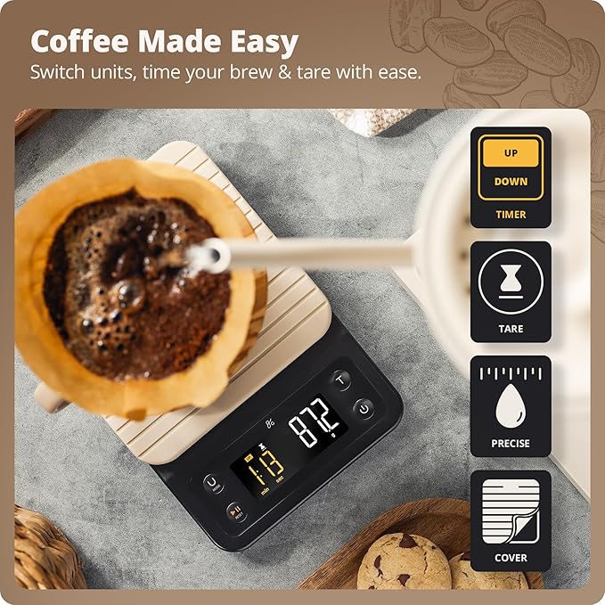 Greater Goods 0.1g Precision Coffee Scale with Timer – 3kg Digital Scale for Pour-Over, Espresso, French Press, Kitchen Use (Birch)