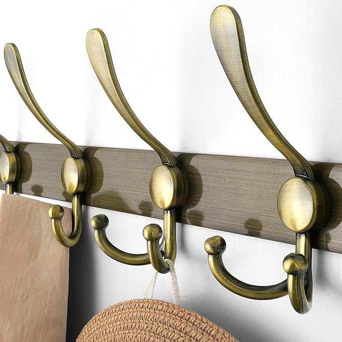 Dseap Coat Rack Wall Mounted - 5 Tri Hooks, Heavy Duty, Stainless Steel, Metal Coat Hook Rail for Coat Hat Towel Purse Robes Mudroom Bathroom Entryway,Bronze