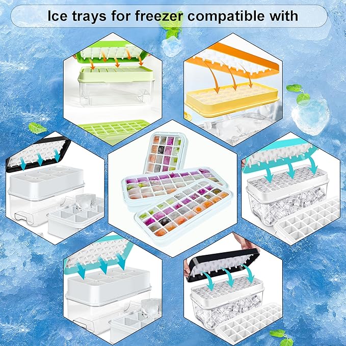 Ice Cube Trays 3 Pack, Silicone Ice Cube Trays for Freezer, Easy-Release Silicone 32 Ice Cube Trays, LFGB Certified and BPA Free, Reusable IceCubes for Freezer, Stackable Ice Trays with Covers