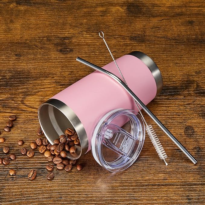 COMOOO 20oz Double Wall Vacuum Insulated Travel Mug, Stainless Steel Tumbler with Lid, Durable Powder Coated Insulated Coffee Cup for Cold & Hot Drinks (Pink, 6 Pack)