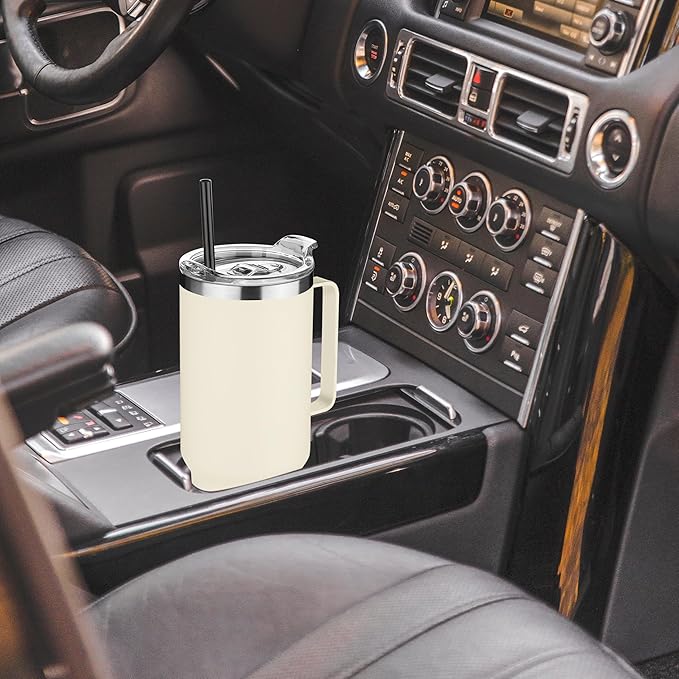HASLE OUTFITTERS 40 oz Stainless Steel Tumbler with Handle, Vacuum Insulated Tumblers Bulk, Reusable Double Wall Travel Coffee Mug, Durable Powder Coated Water Bottle(Beige, 1)