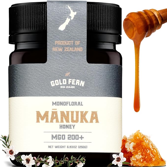 Gold Fern Honey - Raw New Zealand Manuka Honey | 8.8oz MGO 200+ | Pure, Natural, Unpasteurized, and Unfiltered Superfood Honey, Traceable from Hive to Hand.