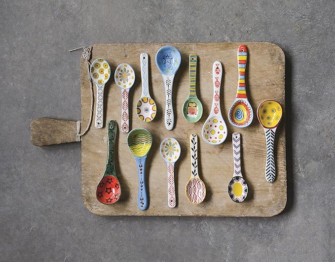 Ceramic Soup Spoons Set of 6–Mutilpurpose for Soup/Cereal/Ramen/Stews | Vibrant Design, Lead-Free & Dishwasher Safe | 6.25" Cute Decorative Spoons for Kitchen & Gifts