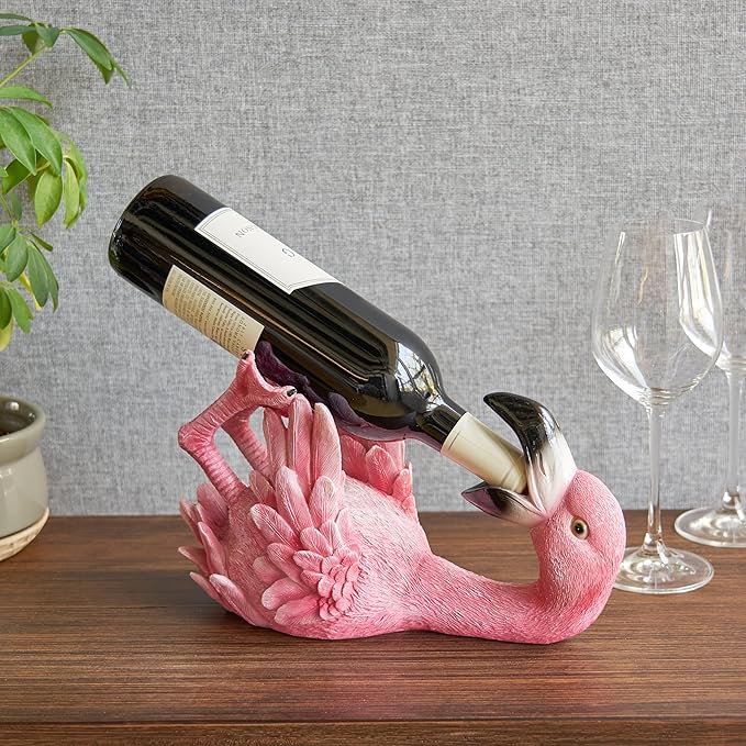 True Flirty Flamingo Polyresin Wine Bottle Holder, Perfect for Kitchen Decor, Wine Accessories, Wine Bar Decor, Holds 1 Standard Wine Bottle, Set of 1