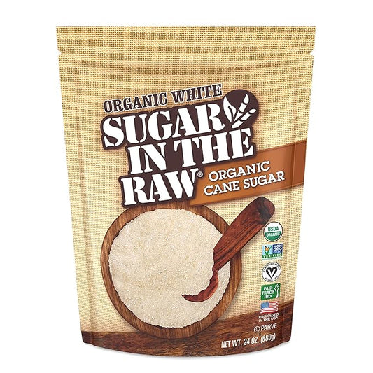Sugar In The Raw Organic Granulated White Premium Cane Sugar, Pure Natural Sweetener, Hot & Cold Drinks, Coffee, Cooking, Baking, Vegan, Gluten-Free, Non-GMO, Bulk Sugar, 24 oz Bag (1-Pack)