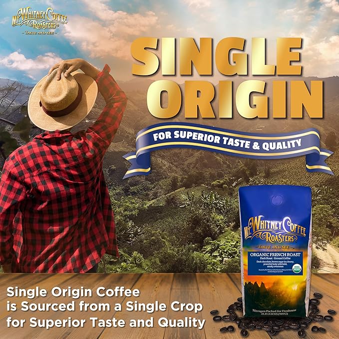 Mt. Whitney Organic French Roast, Dark Roast, Low Acid Coffee (Ground, 2 Lb)